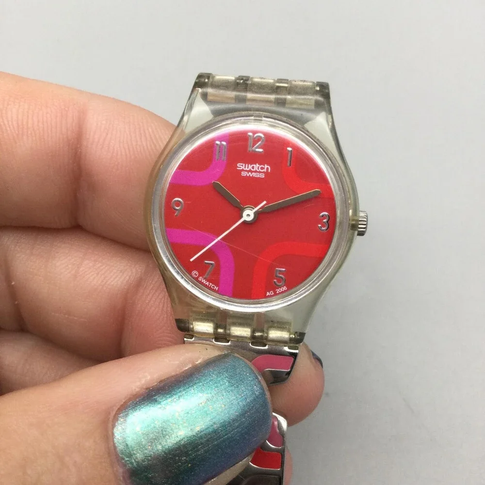 Swatch Candle Dinner Womens Watch 25mm Pink Dial Stainless Enamel New Battery 6